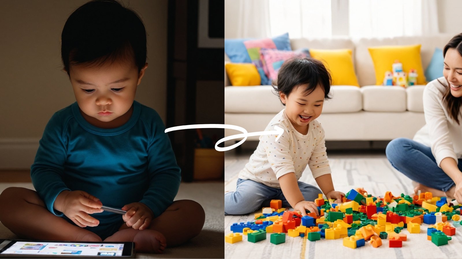 Happy child playing without screens